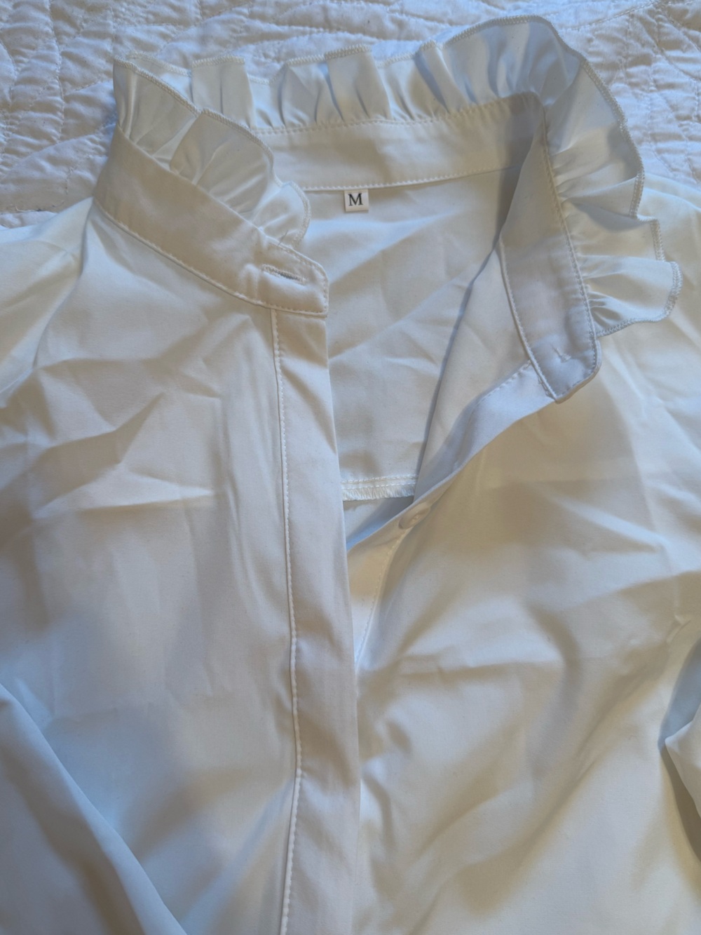 White Ruffle Collar Button-Down Shirt - Picture 2 of 3